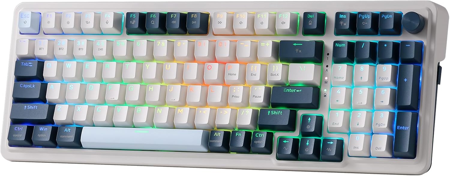 Gaming Keyboard: 5-Layer Noise-Dampening Structure, Rotary Knob Control, Linear Red Switches, Hot-Swappable