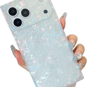 Elegant Pearl Pattern Phone Case with Rectangular Frame, Ultra-Thin Soft TPU Silicone Protective Frame