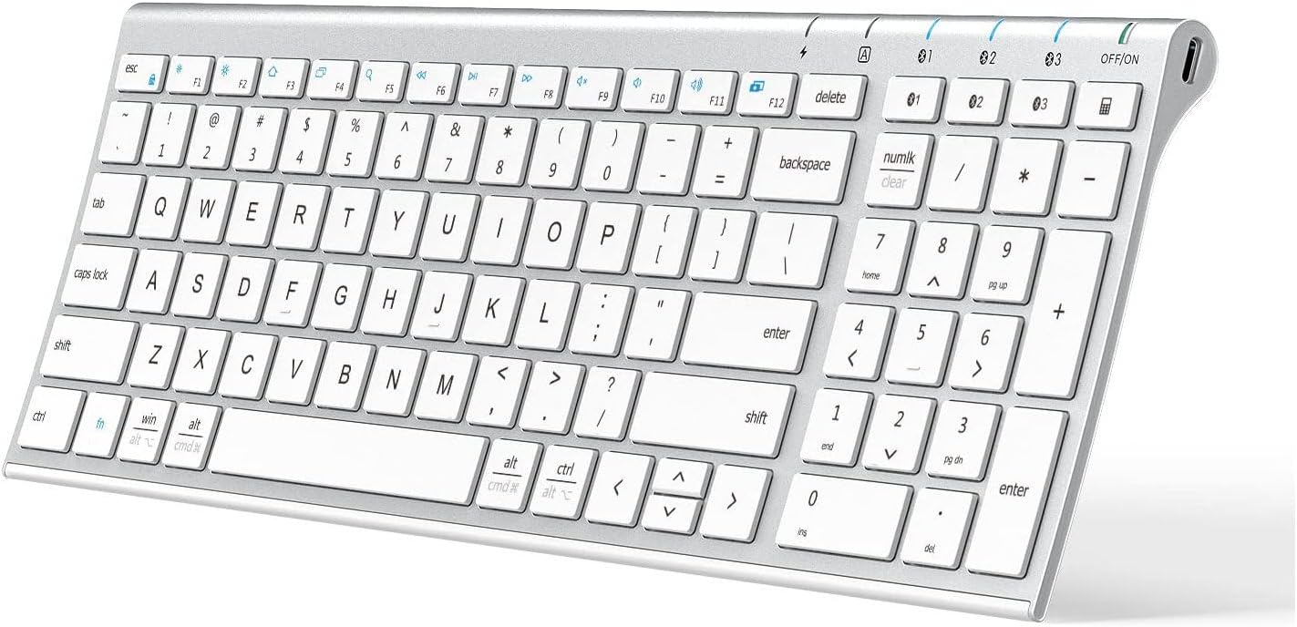 Bluetooth 5.1 Wireless Keyboard – Full-Size with Numeric Keypad & Multi-Device Compatibility