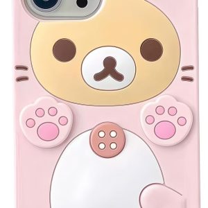 Cute kawaii 3D phone case, cartoon pink bear design, stylish and cool, soft TPU protective case, silicone case, suitable for girls, women and children, pink