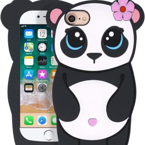 Cute Panda Phone Case, Kawaii Fun 3D Cartoon Animal Soft Silicone Shockproof Protective Case, Suitable for Girls and Ladies