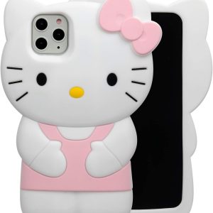 Cartoon phone case, stylish and cute 3D cute kitten kawaii soft silicone animal protective gel shockproof back cover, suitable for children, women, girls and boys (light pink)