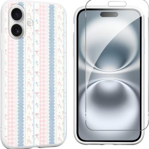 Cute blue and pink striped floral pattern phone case, suitable for women and girls, beautiful design, soft and slim, drop-proof and shockproof TPU frame protective case, with screen protector.