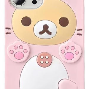 3D cute cartoon bear phone cases, fashionable and trendy, fun pink bear design, soft TPU protective cases, kawaii silicone cases for women, girls and children.