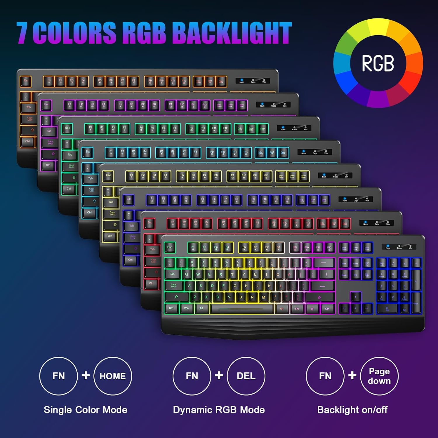 Wireless Gaming Keyboard – Full-Size, Water-Resistant, Single-Color Backlight, with Wrist Rest - Image 2