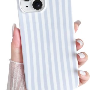 Cute striped phone case, soft TPU material, ultra-thin shockproof, suitable for women/girls, blue and white color scheme