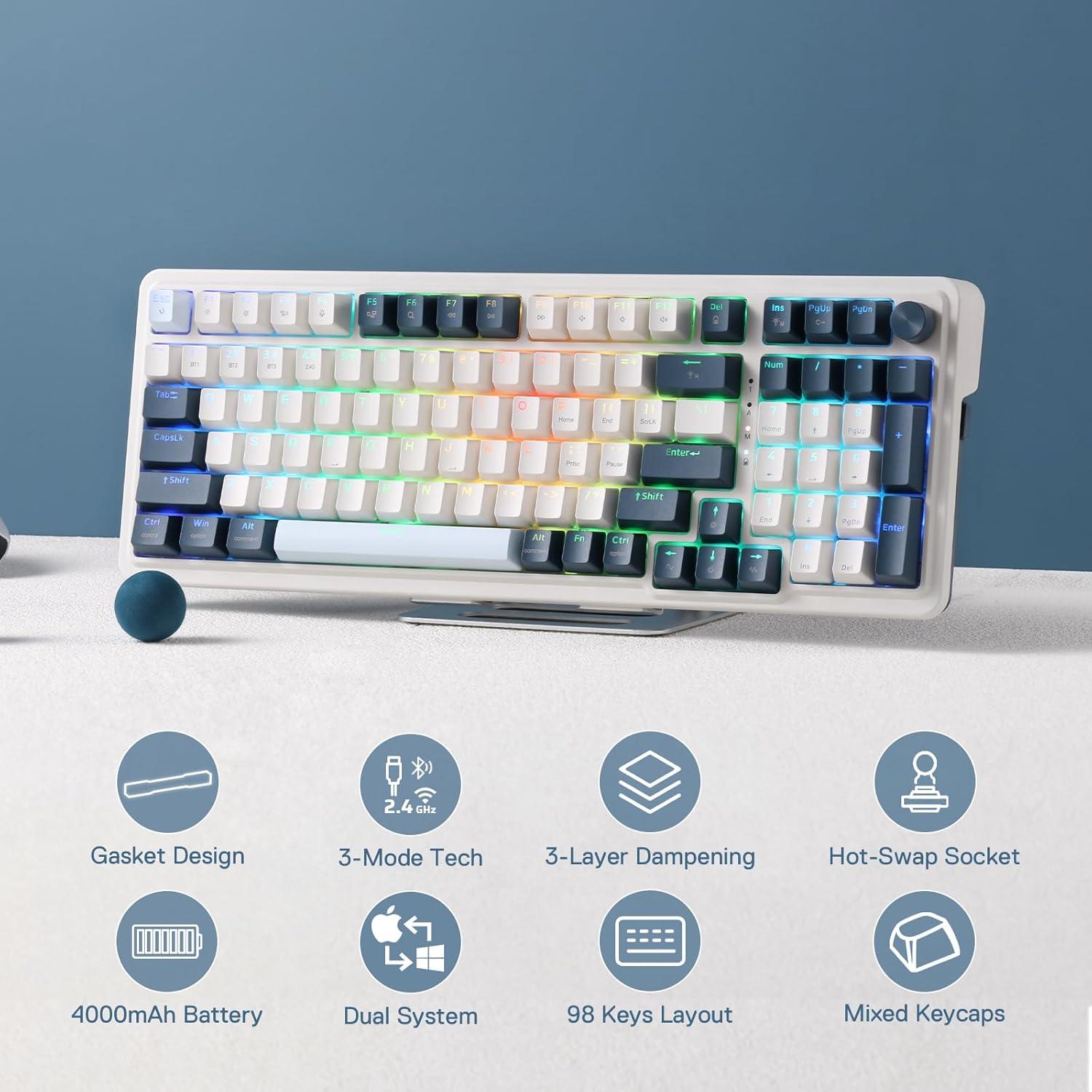 Gaming Keyboard: 5-Layer Noise-Dampening Structure, Rotary Knob Control, Linear Red Switches, Hot-Swappable - Image 2