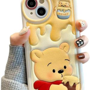 Cartoon phone cases, cute bear phone cases, 3D silicone protective cases, soft TPU material, shockproof protection, suitable for children, girls and women.