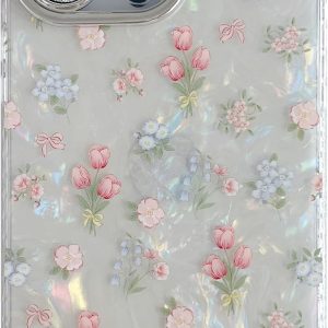 Cute tulip flower bow seashell pattern phone case.