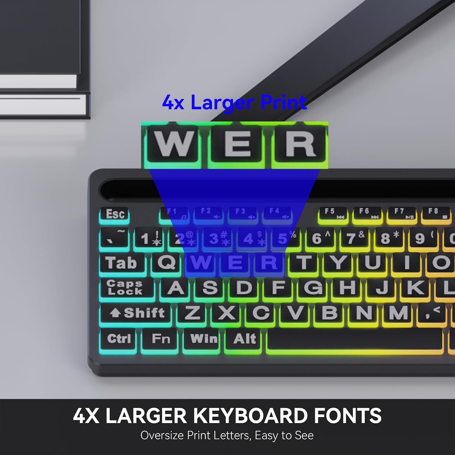 Full-Size Backlit Keyboard with Large-Print Keys, 7 Colors, 11 Modes, Stand, and Quiet Keys - Image 2