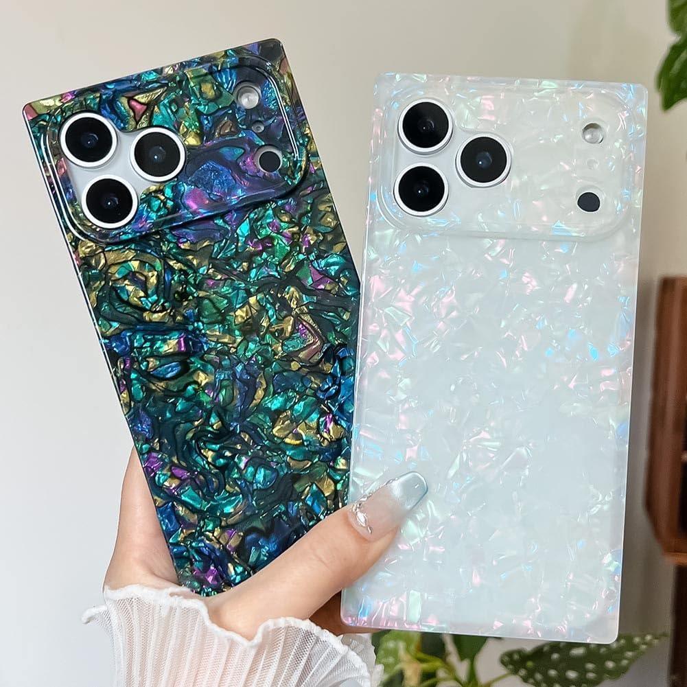 Elegant Pearl Pattern Phone Case with Rectangular Frame, Ultra-Thin Soft TPU Silicone Protective Frame - Image 2