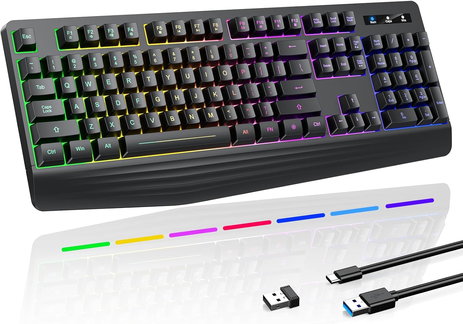 Wireless Gaming Keyboard – Full-Size, Water-Resistant, Single-Color Backlight, with Wrist Rest