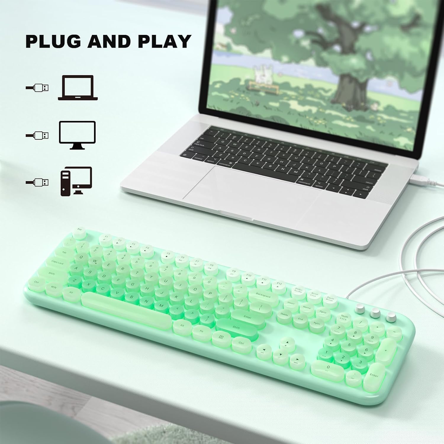 Backlit Retro Typewriter-Style Keyboard – Cute, Full-Size, LED-Illuminated - Image 2