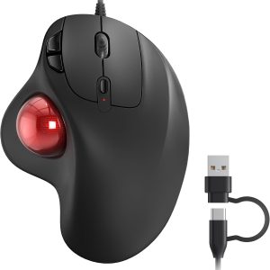 Wired Trackball Mouse – Ergonomic Thumb-Controlled Design with Dual-Interface Cable