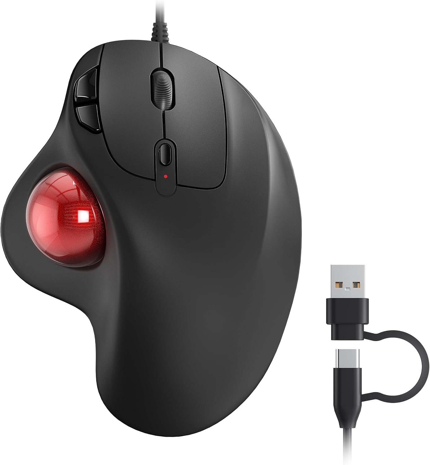 Wired Trackball Mouse – Ergonomic Thumb-Controlled Design with Dual-Interface Cable